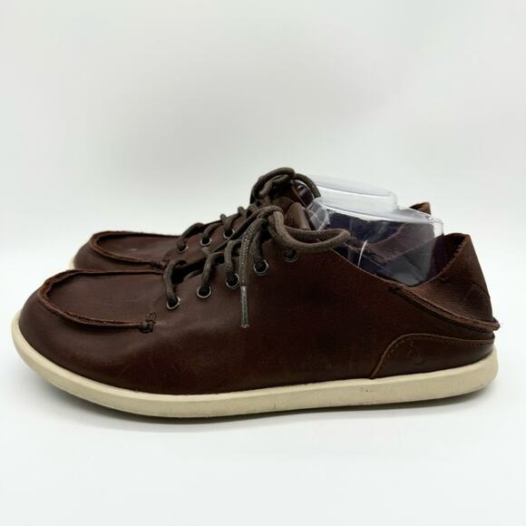 OluKai Nalukai Men's Leather Lace Up Slip On Shoe In Kona Coffee/Tapa Size 8.5 - Picture 7 of 13